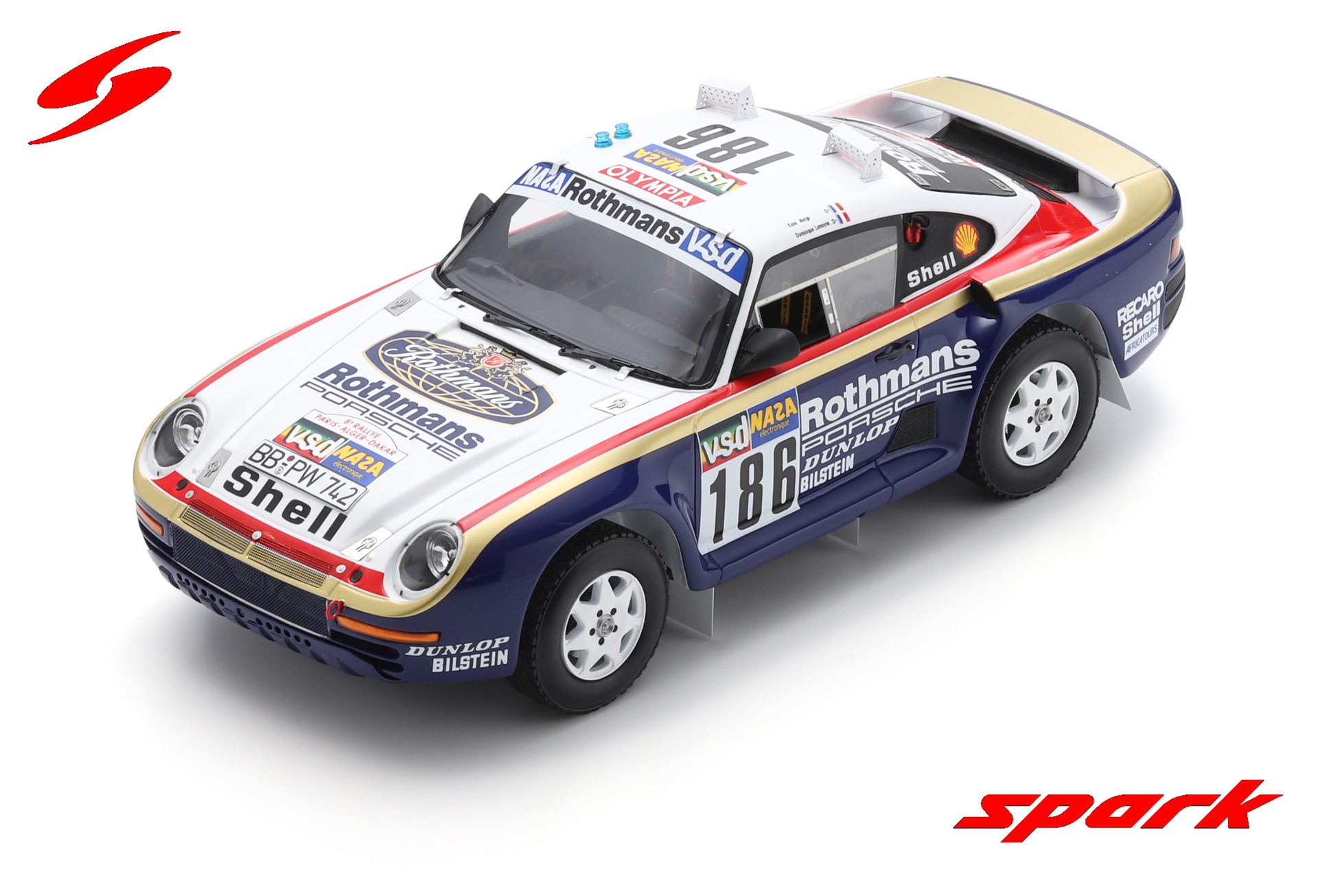 パリダカ Spark製1986 未開封 ポルシェ959 1986 Rally Dakar Paris Winner No.186 959 Porsche 1:18 - Spark #185 ミニカー